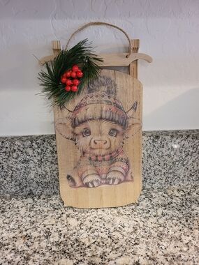 Wooden Holiday Wall Sled with Red Berry Accent - Festive Home Decor